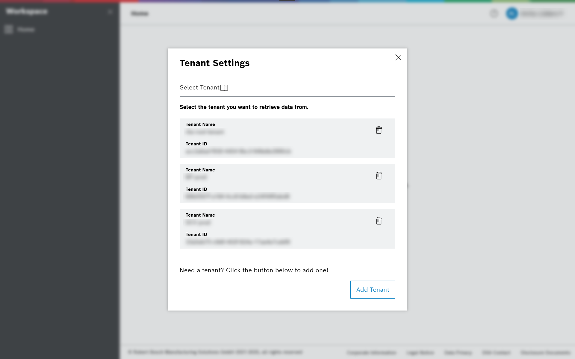 tenants list for user account