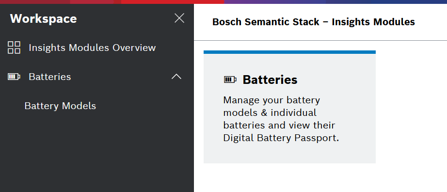 Bosch Semantic Stack workspace with Insights Modules Overview page