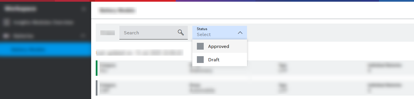 Search box and dropdown filter options