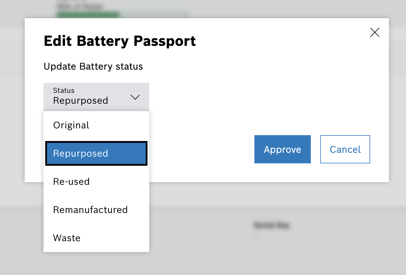 Pop-up window for updating battery status