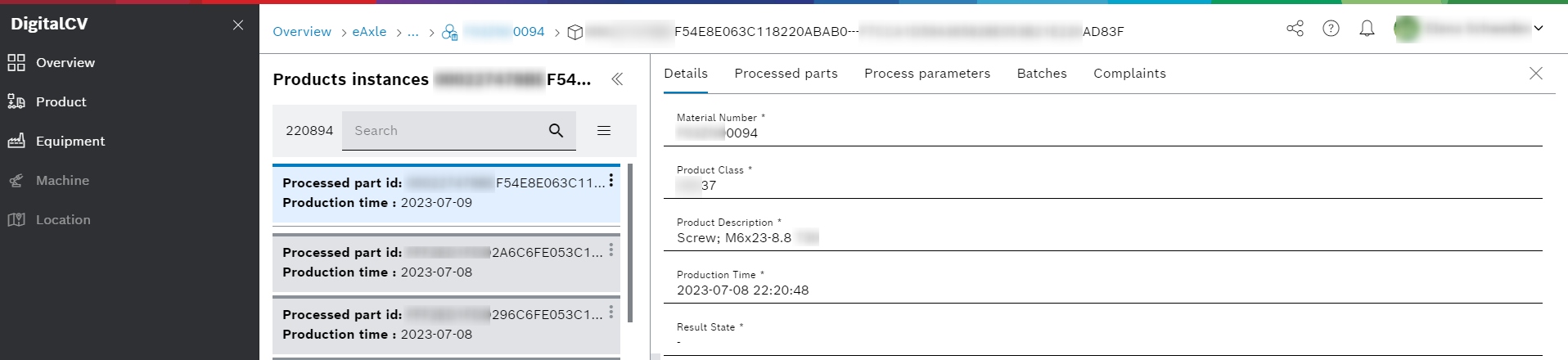 DigitalCV product instances view start aspects