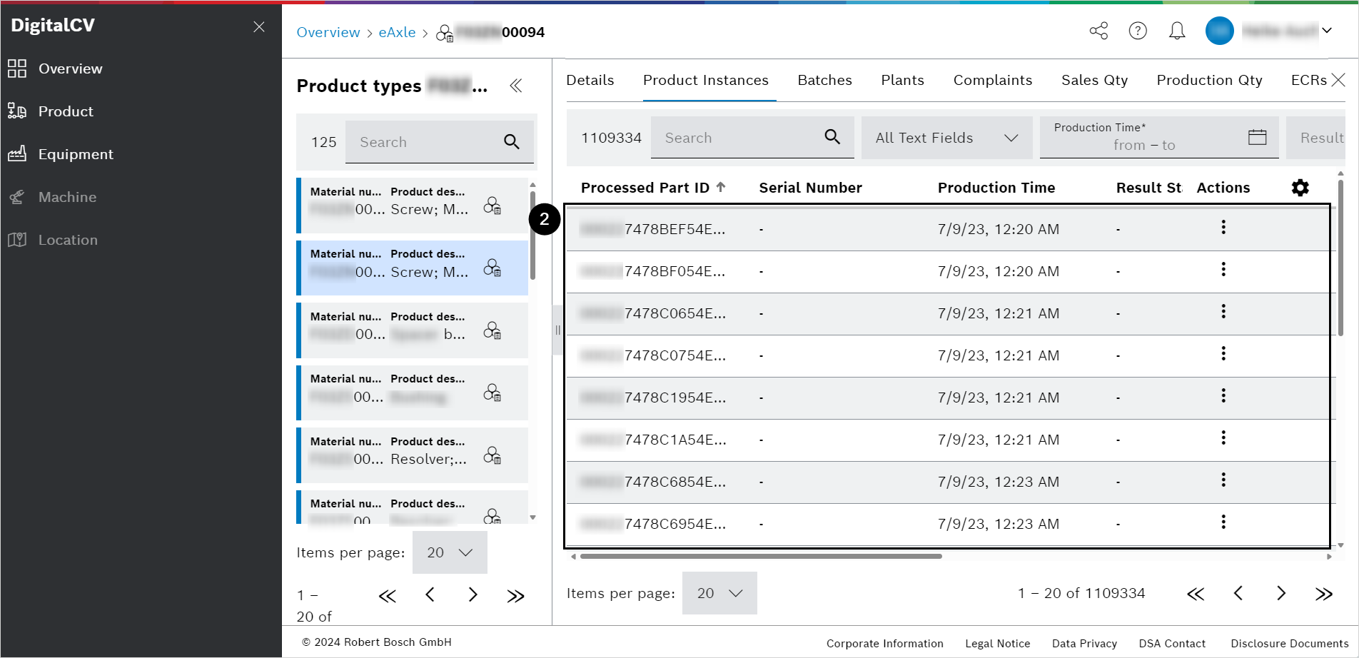 DigitalCV product types view aspect product instances select product instance