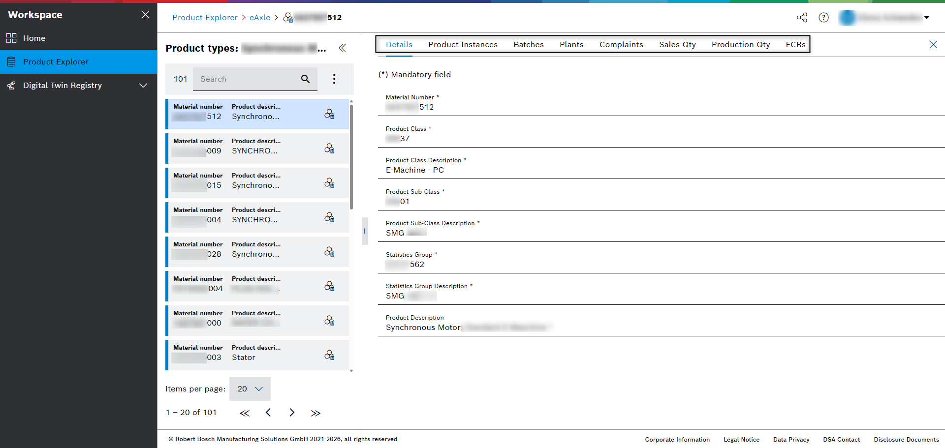 ProductExplorer product types view aspect product instances details aspects tabs
