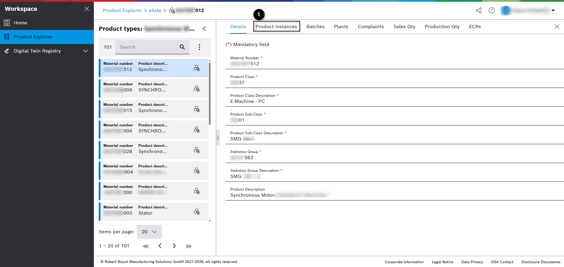 ProductExplorer product types view aspect product instances details tab product instances