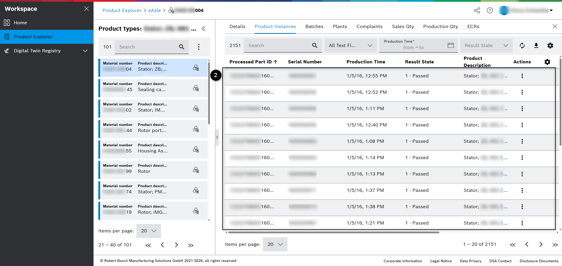 ProductExplorer product types view aspect product instances select product instance