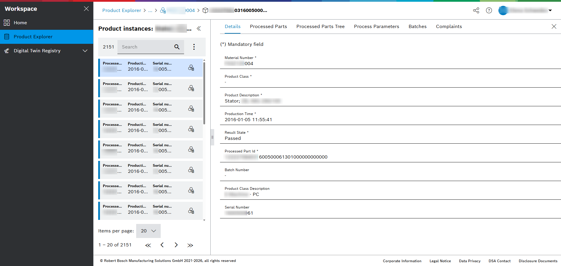 ProductExplorer product types view aspect product instances selected product instances