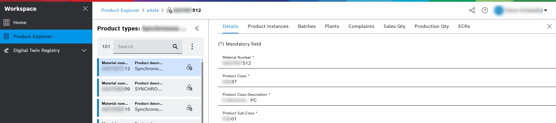 ProductExplorer product types view defaultstart aspect details