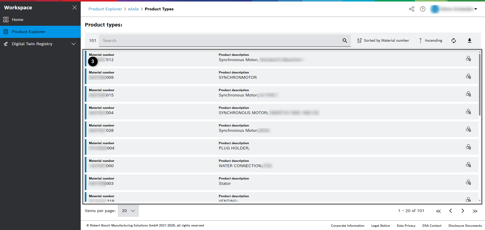 ProductExplorer product types view overview list
